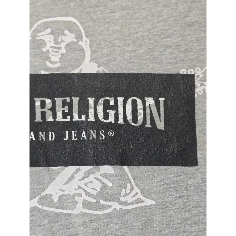 True Religion Mens Buddha Logo Graphic T-Shirt Gray Short Sleeve Medium